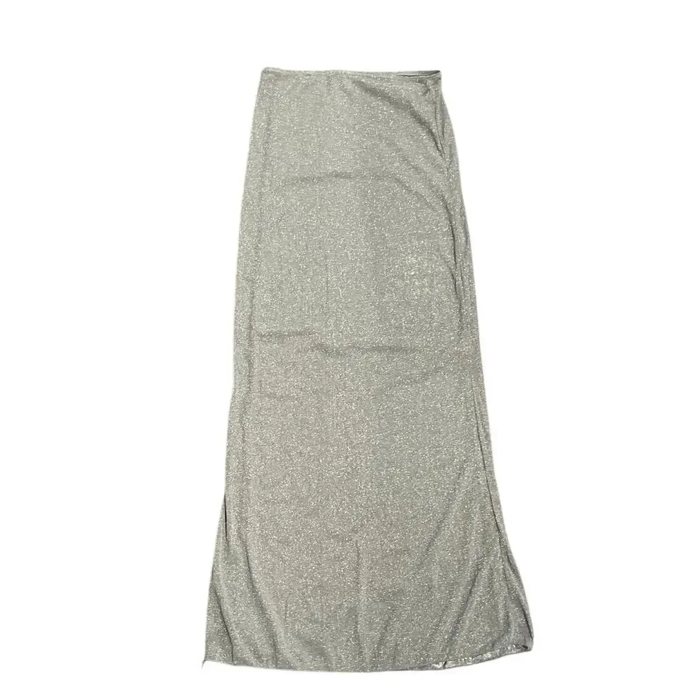 Cider Sheer Shimmery Silver Maxi Pull on Elastic Skirt Size Small NWT Y2K
